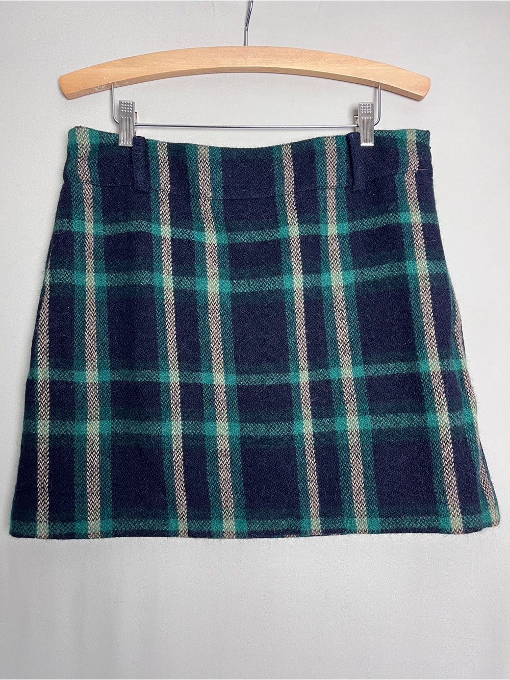 Polo Ralph Lauren Wool Alpaca Tartan Plaid Mini Skirt Green Navy Size 10